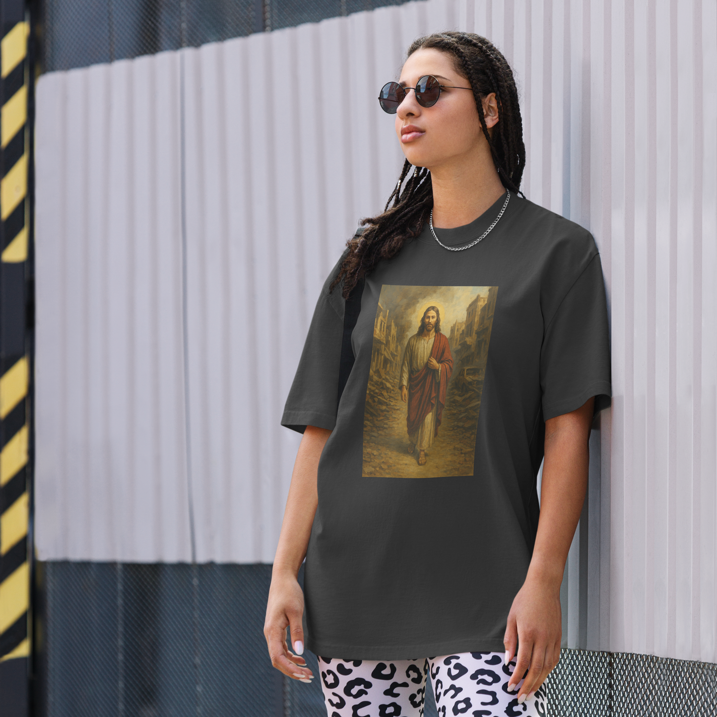 Walking With Jesus - Oversized Unisex Faded Tee | Front - Back Print |